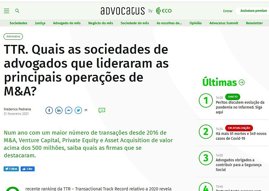 TTR. Quais as sociedades de advogados que lideraram as principais operaes de M&A?